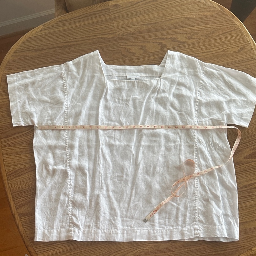 J. Jill White Linen popover short sleeve Blouse, Square neckline